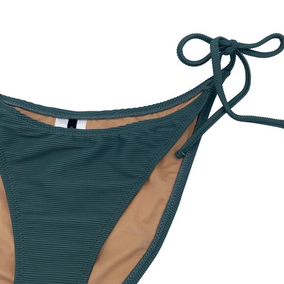 New J. Crew Teal Ribbed Cheeky Side Tie Bikini Swim Bathing Suit Bottom Large - Picture 3 of 8